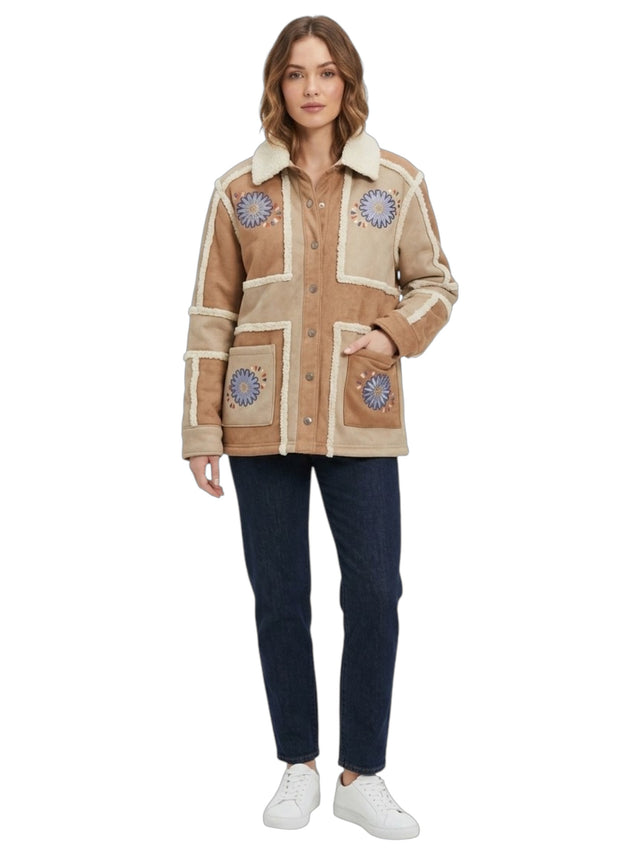 Image for Women's Embroidered Inside Fur Jacket,Beige