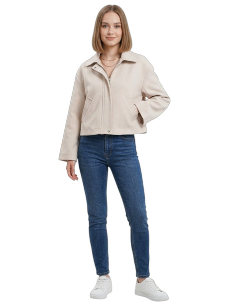 Image for Women's Plain Bomber Jacket,Off White