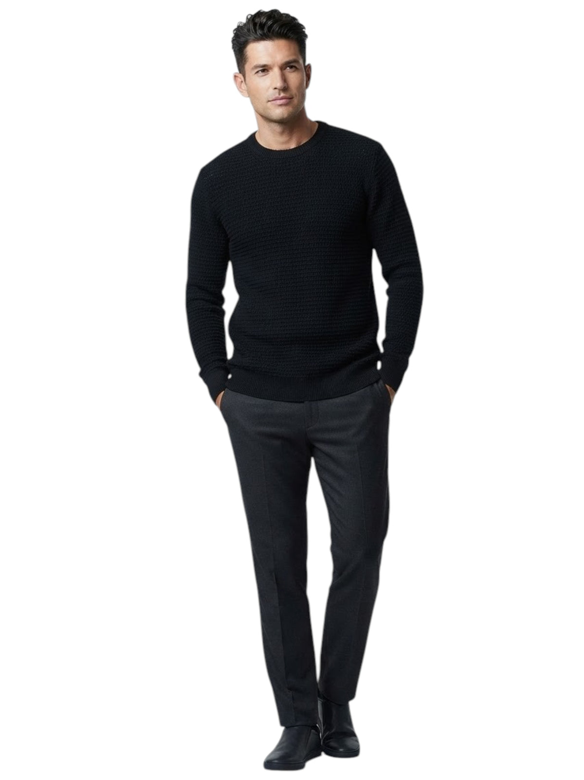 Image for Men's Textured Knitted Sweater,Black