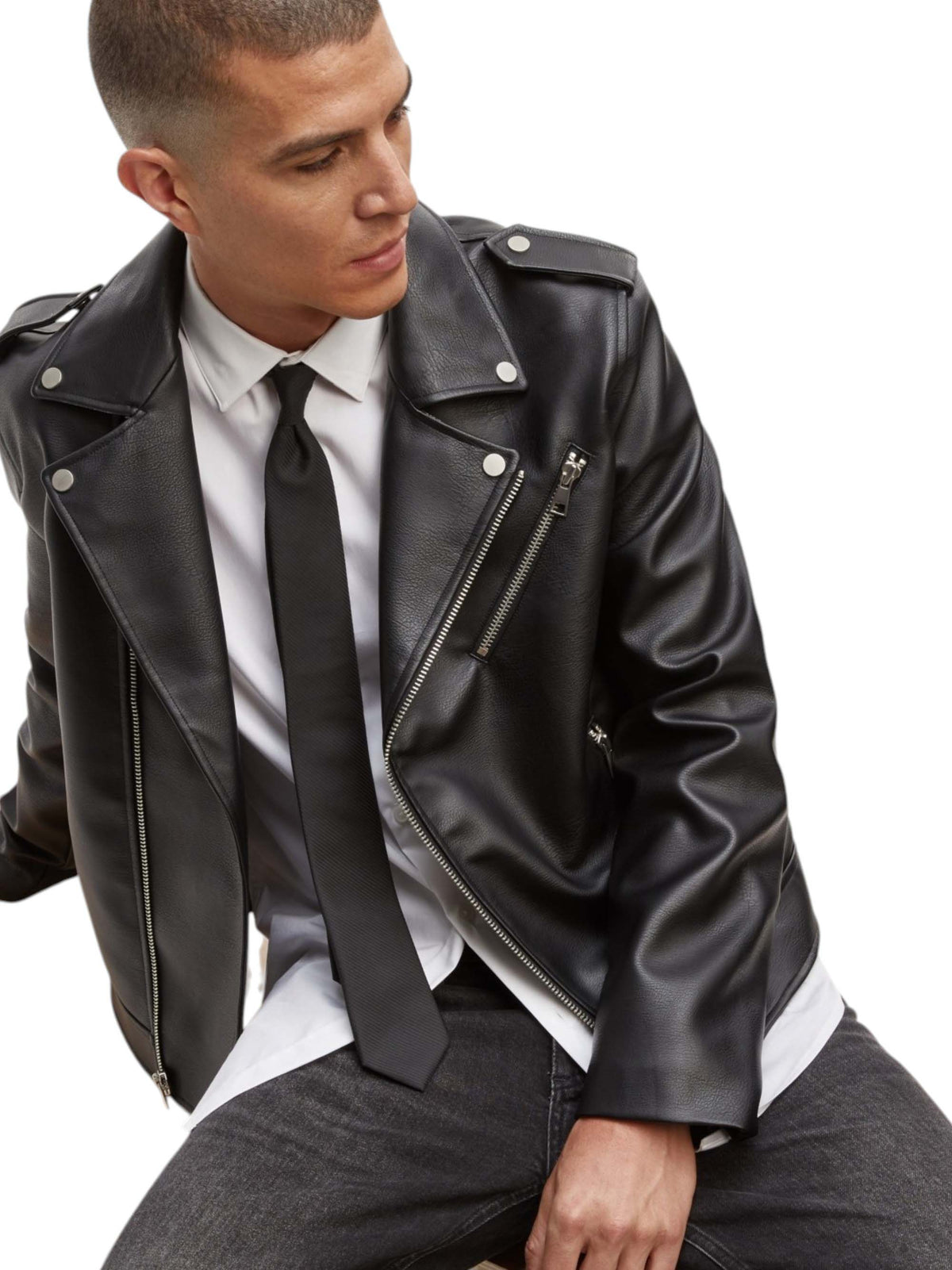 Image for Men's Plain Leather Jacket,Black