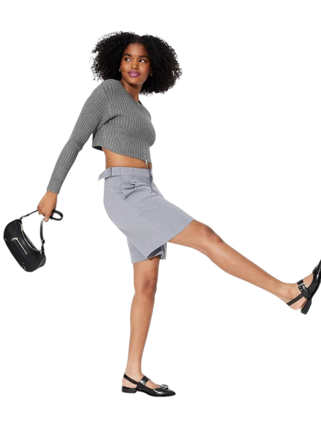 Image for Women's Ribbed Knitted Top,Grey
