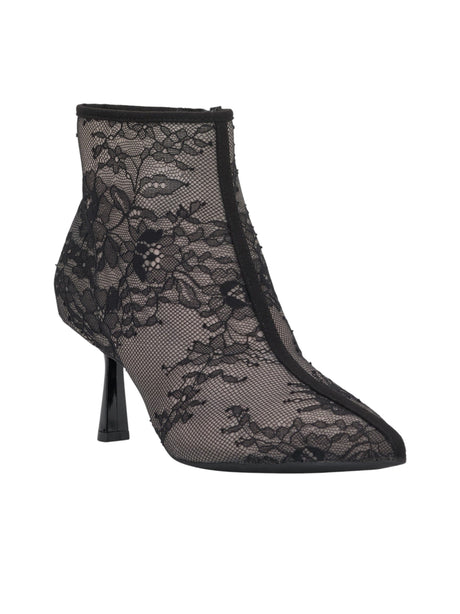 Image for Women's textured Lace Heeled Ankle Boots,Black