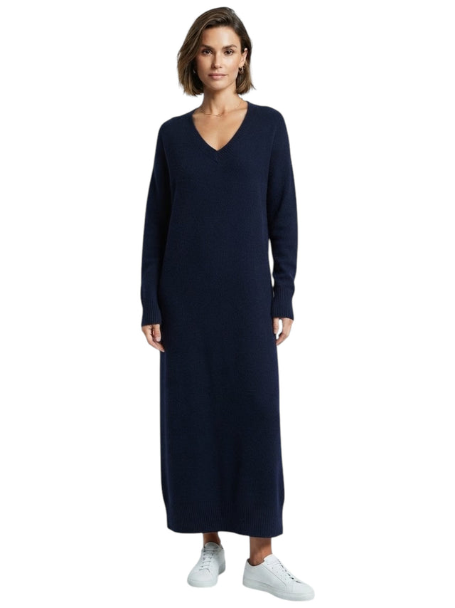 Image for Women's Plain Knitted Long Dress,Navy Blue