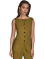 Image for Women's Plain Buttoned Vest,Olive Green