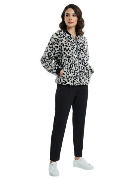 Image for Women's Leopard Printed Jacket,Black/Grey