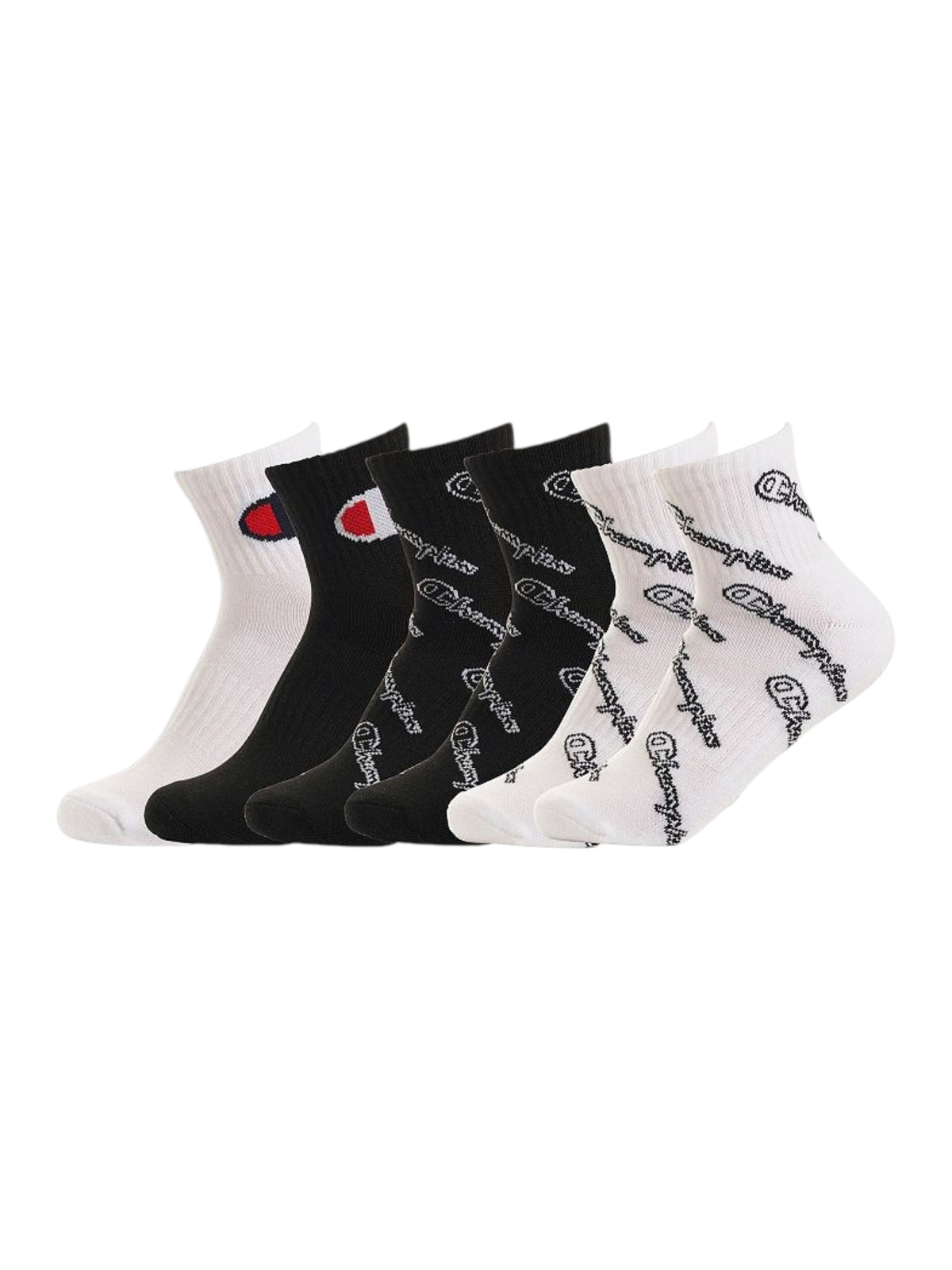 Image for Champion Kids Boy's 6 Pcs Brand Logo Printed Ankle Socks Set,White/Black