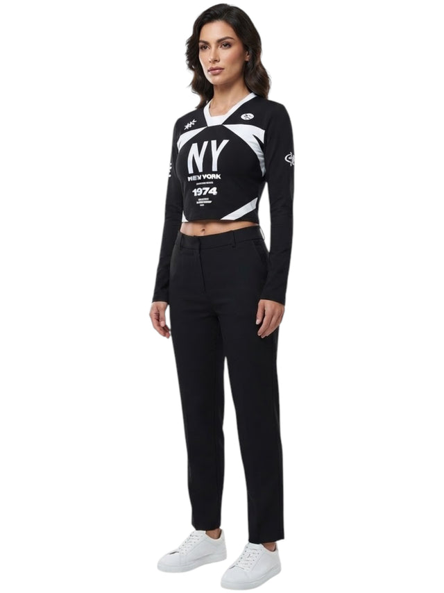 Image for Women's Printed Sport Crop Top,Black/White