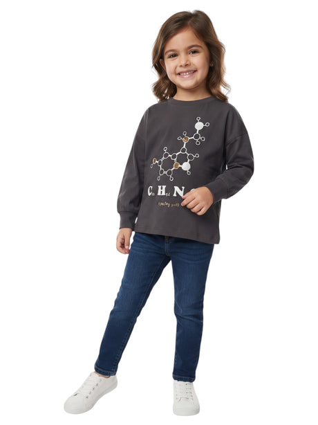 Image for Kids Girls Printed Top,Dark Grey