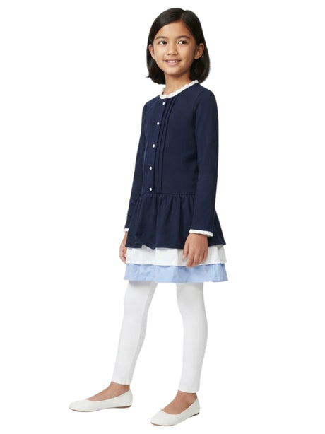 Image for Kids Girls Plain Ruffled Dress,Navy Blue/White