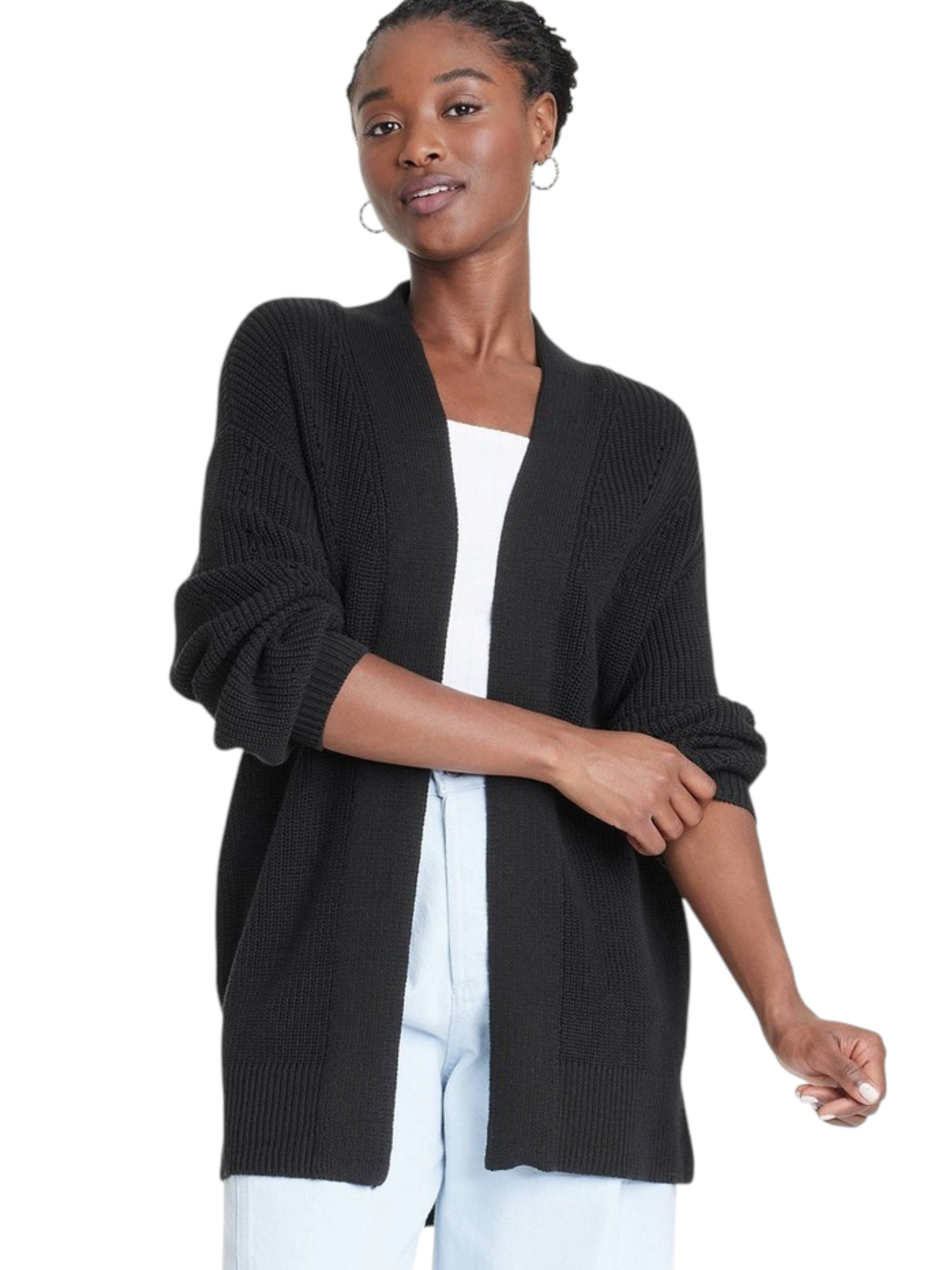 Image for Women's Ribbed Knit Cardigan,Black