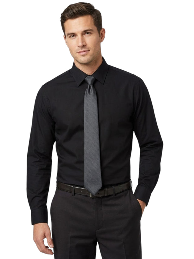 Image for Men's Plain Dress Shirt With Tie,Black