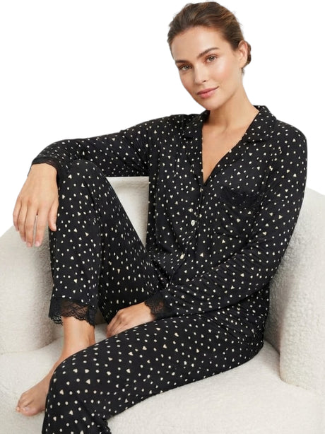 Image for Women's Printed 2 Pcs SleepWear Set,Black