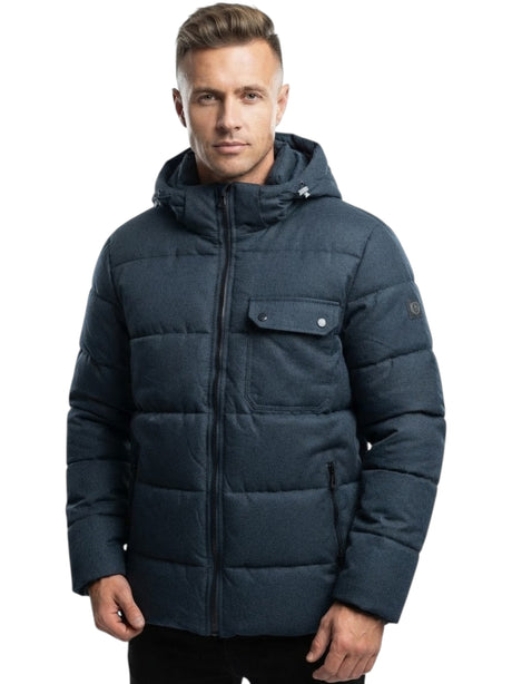 Image for Men's Textured Puffer Jacket,Navy Blue
