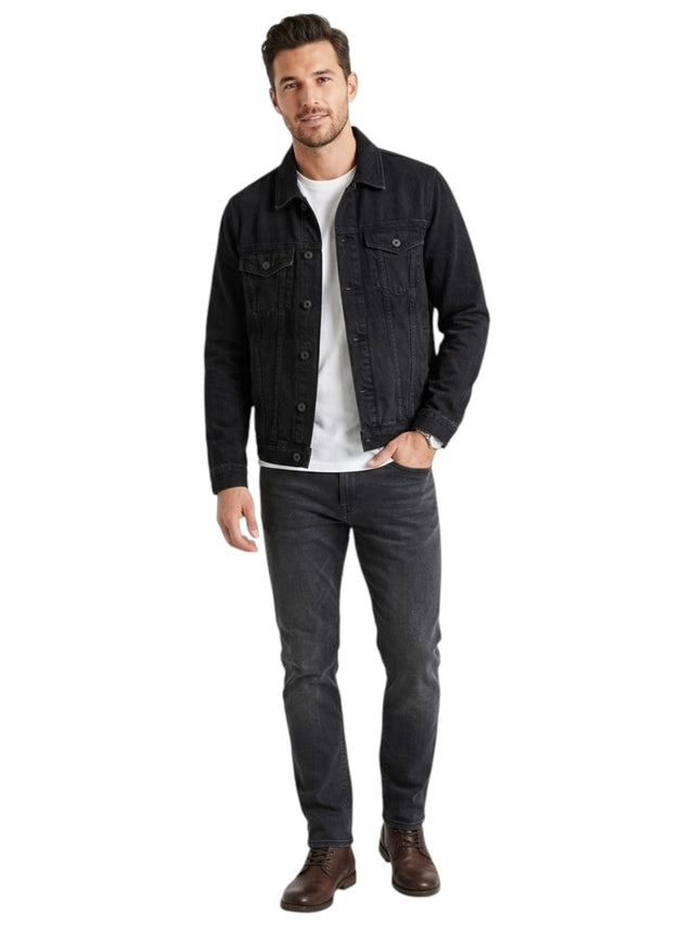 Image for Men's Plain Denim Jacket,Black