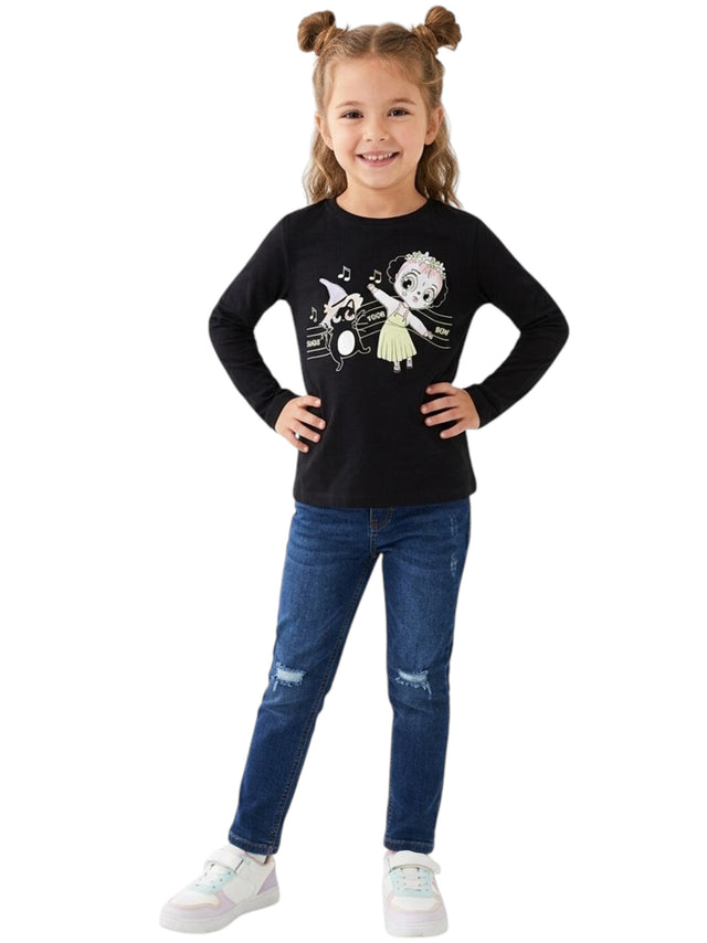 Image for Kids Girl's Printed Top,Black
