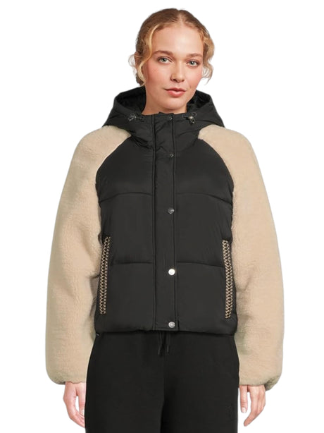 Image for Women's Quilted Fur Jacket,Black/Beige