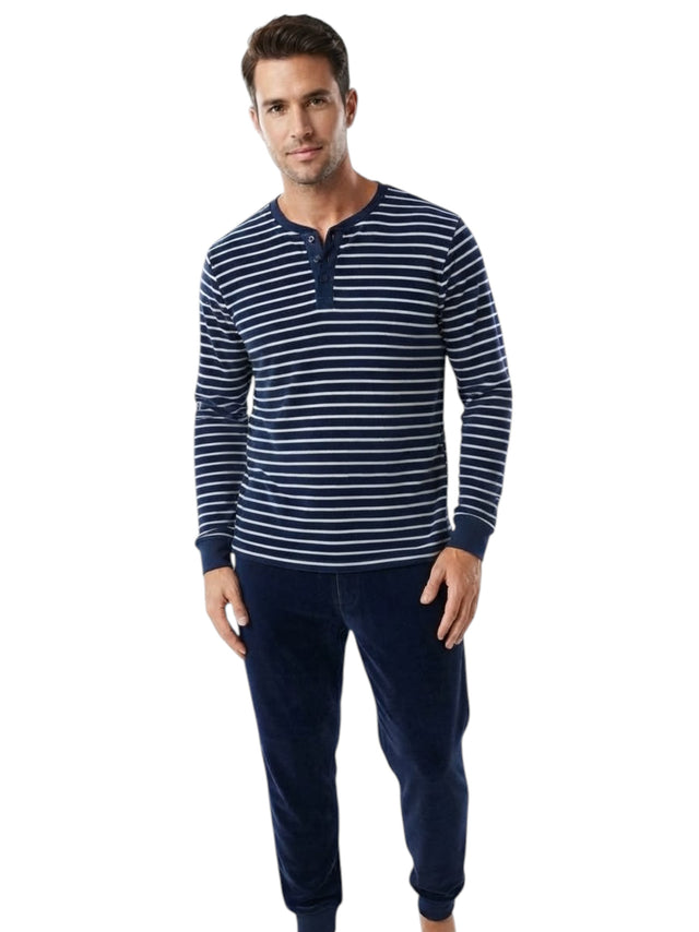 Image for Men's Striped SleepWear Set,Navy Blue