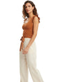 Image for Women's Ribbed top,Camel Brown