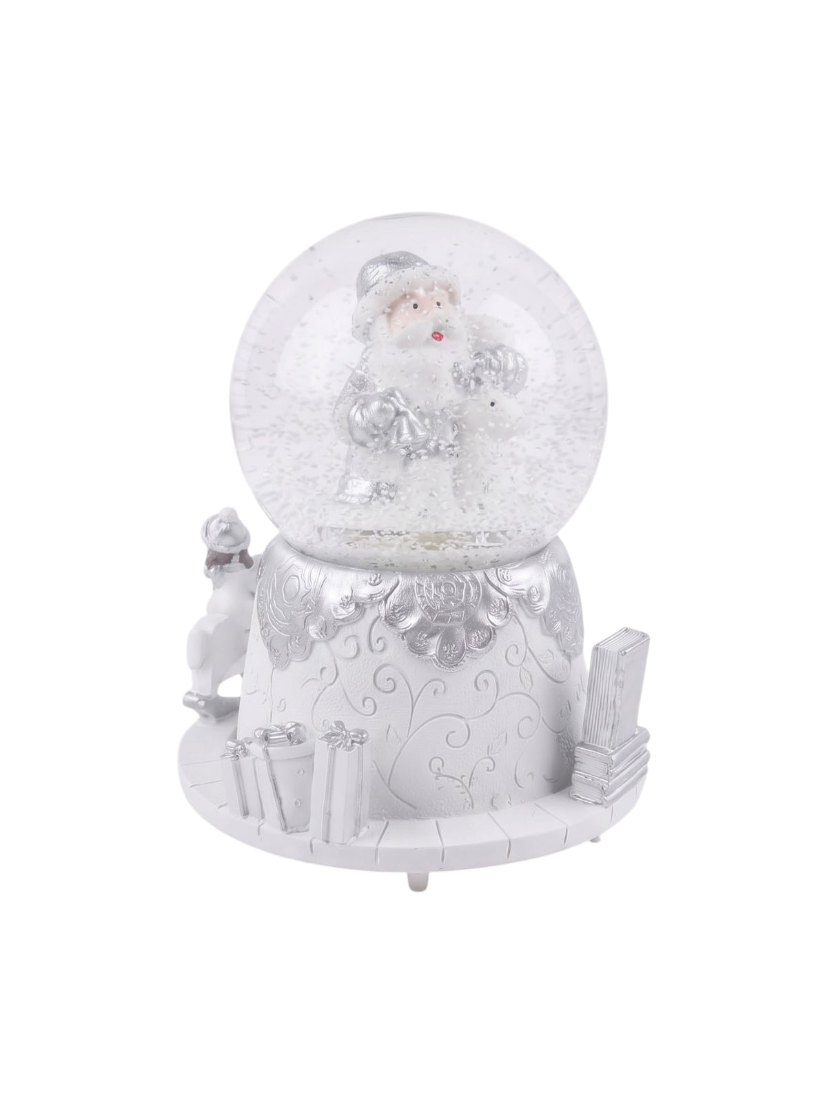 Image for Elegant White & Silver Musical Santa Snow Globe