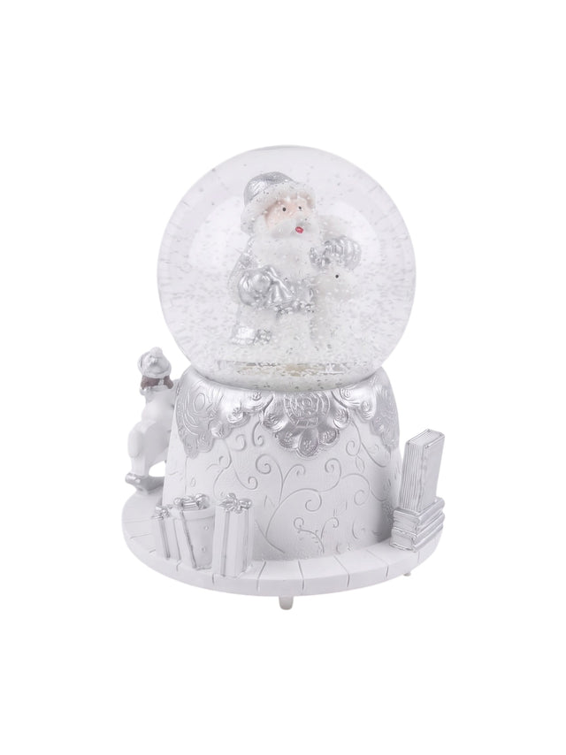 Image for Elegant White & Silver Musical Santa Snow Globe