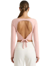 Women's Lace Open Back Plain Top,Peach