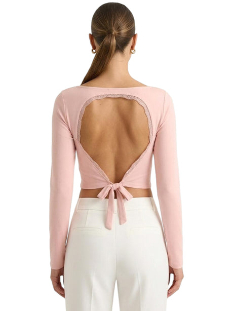 Women's Lace Open Back Plain Top,Peach