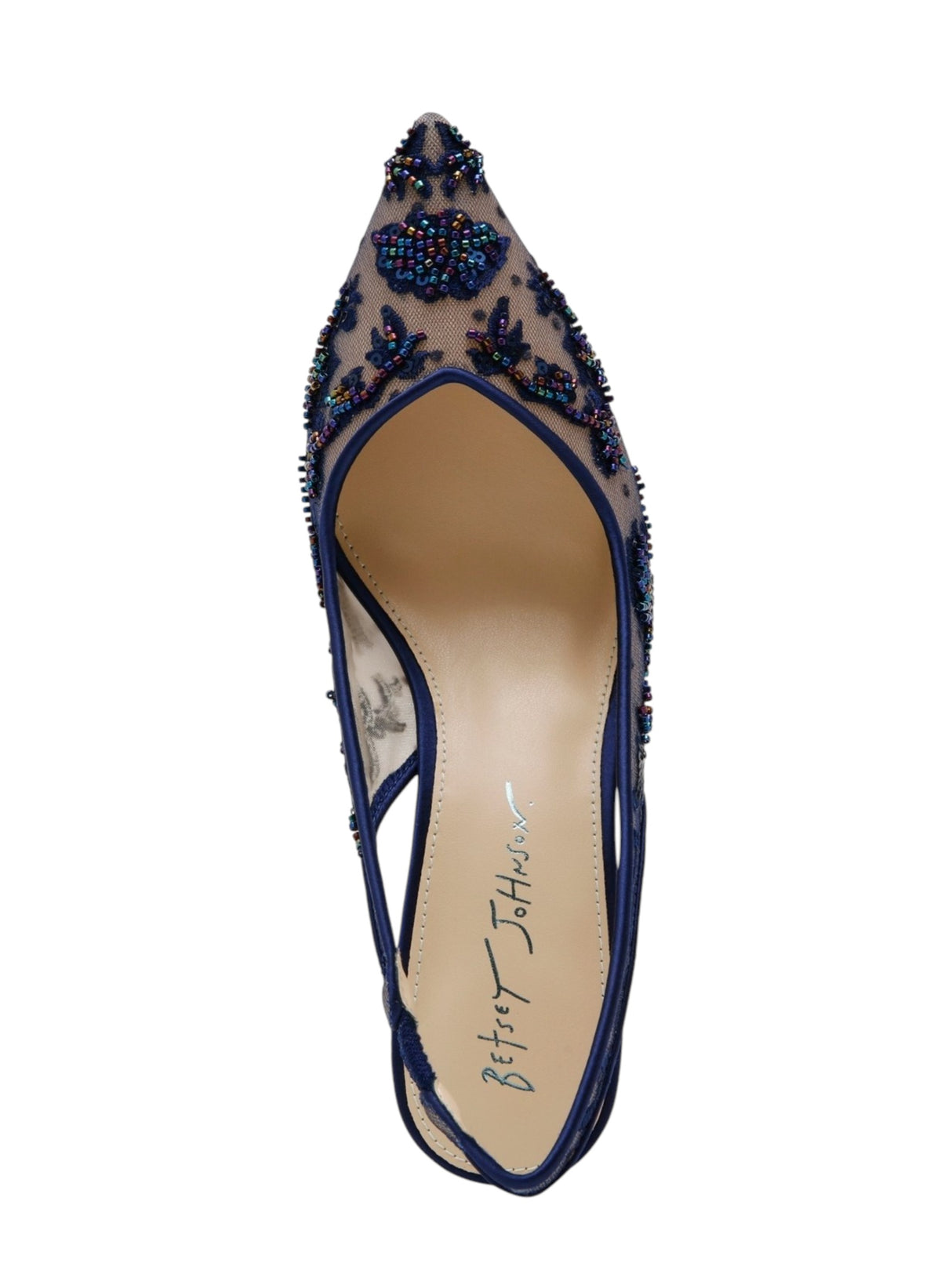 Women's Beads Knitted Heeled Shoes,Navy