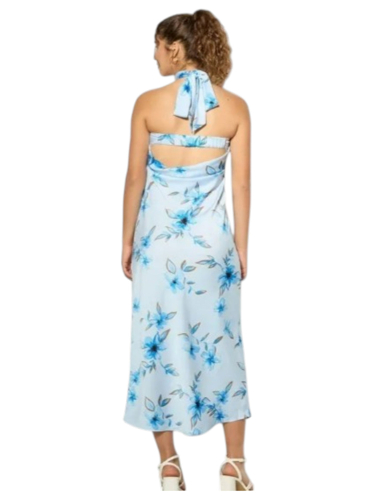Women's Printed Off Shoulders Dress,Light Blue