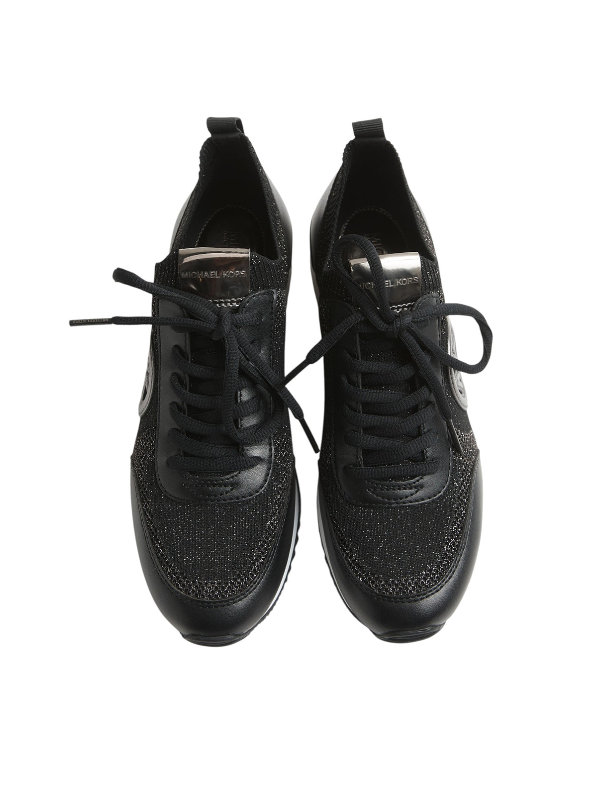 Women's Shiny Kitted Logo Designed Shoes,Black