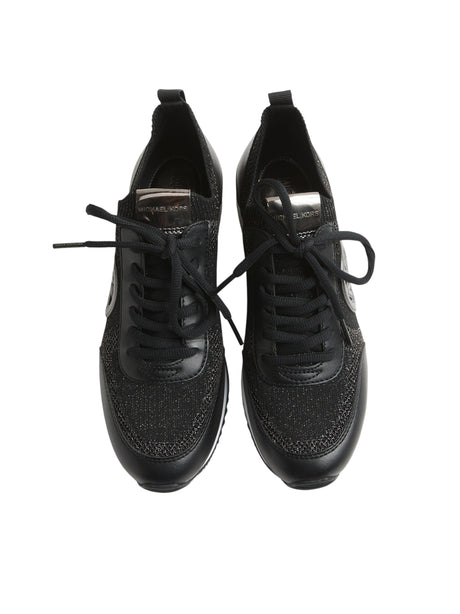 Women's Shiny Kitted Logo Designed Shoes,Black