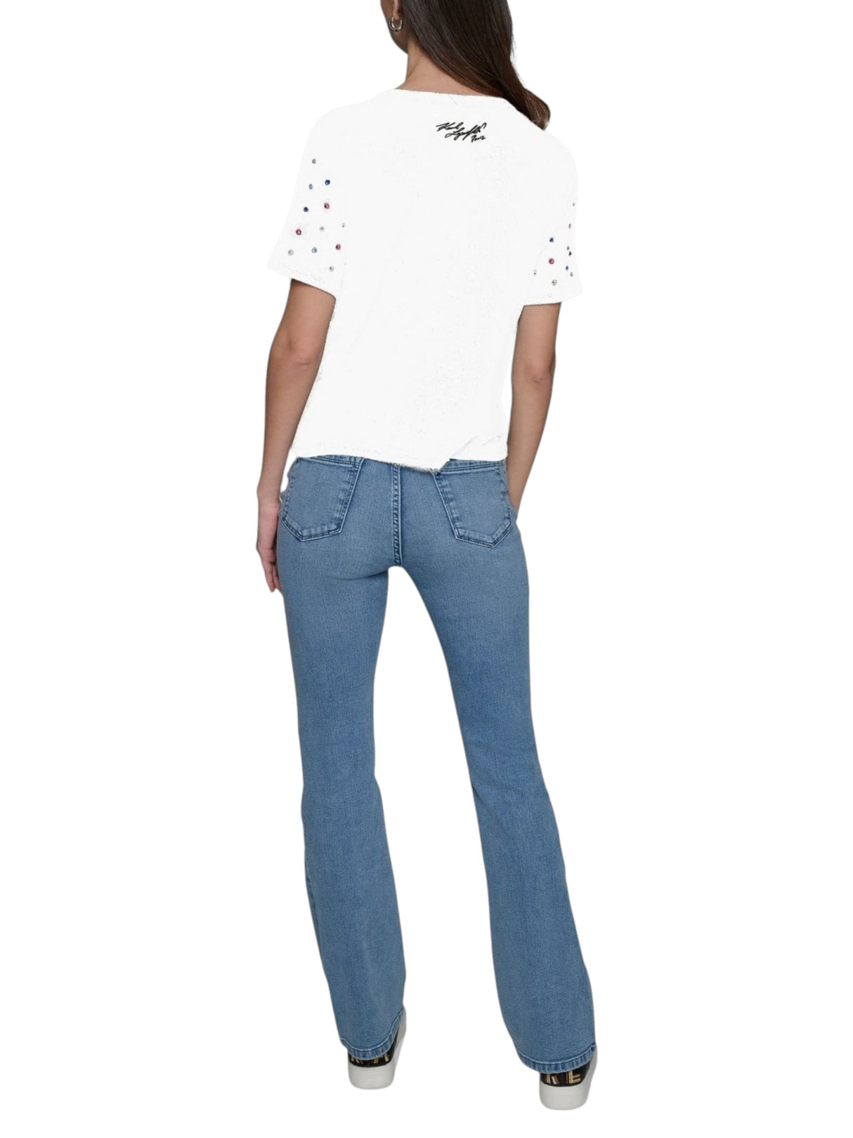 Women's Colorfull Rhinestones Top,White