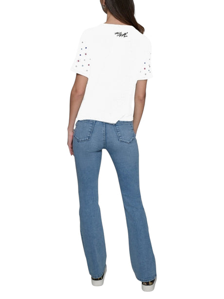 Women's Colorfull Rhinestones Top,White
