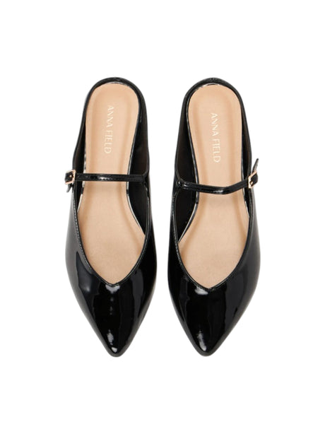Women's  Plain Patent Slingback Flats Shoes,Black