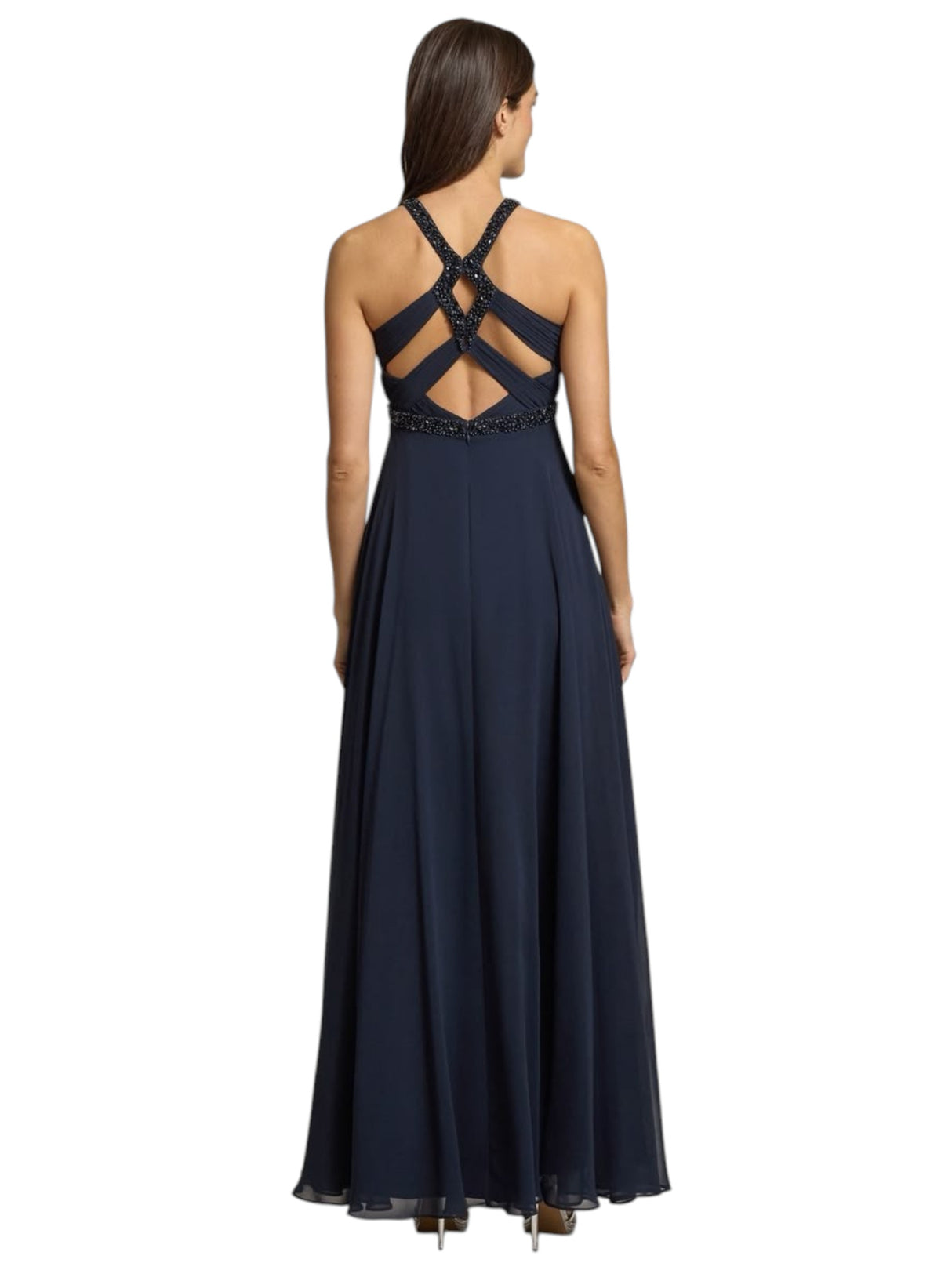 Women's Embellished Dress Open Back,Navy