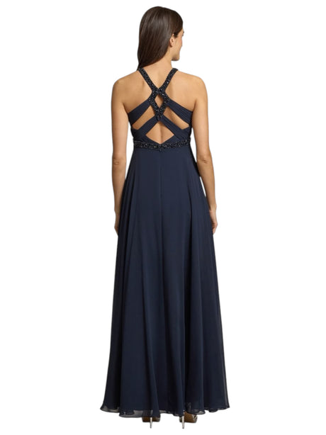 Women's Embellished Dress Open Back,Navy