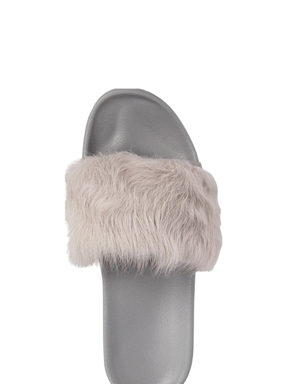 Women's Plain Faux Fur Slippers,Grey