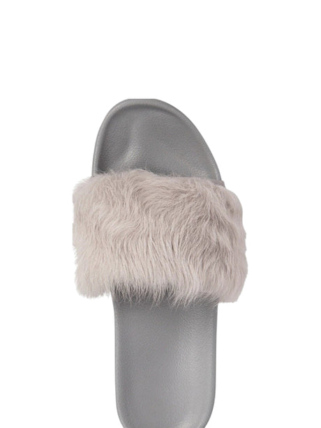 Women's Plain Faux Fur Slippers,Grey