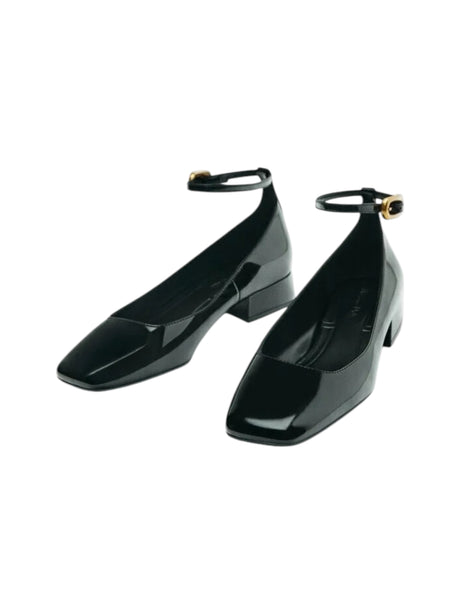Women's Plain Bellorinas With Buckled Strap,Black