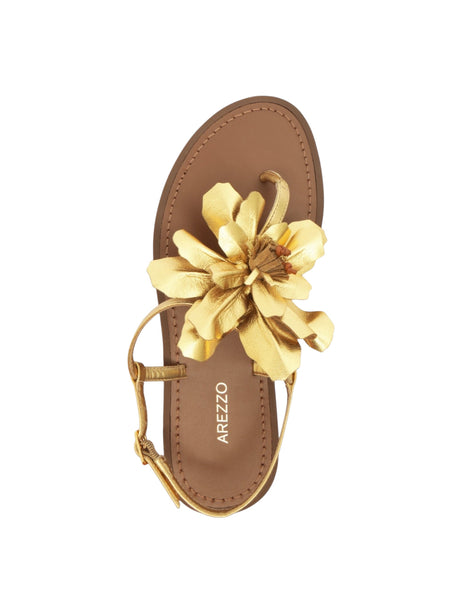 Women's Plain Bright Floral Sandals,Gold/Brown