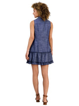 Women's Plain Ruffled Dress,Light Navy