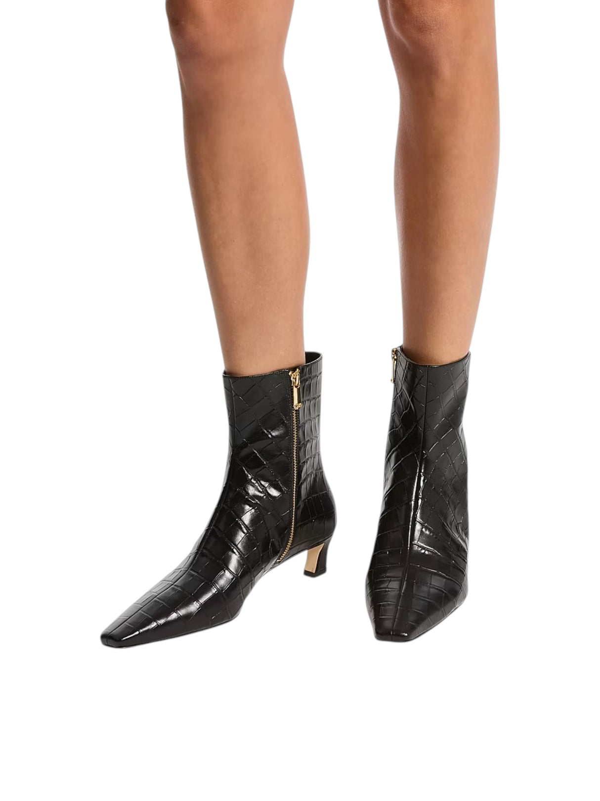 Women's Textured Leather Ankle Boots,Black