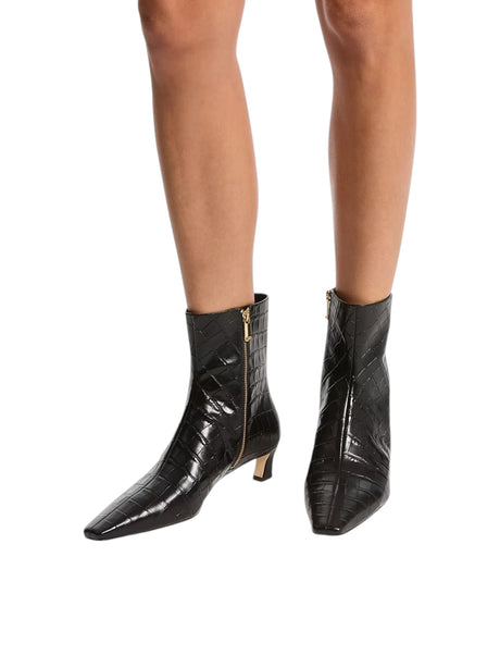 Women's Textured Leather Ankle Boots,Black