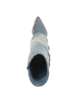 Women's Denim Ankle Boots With Shimmering Crystal Embellishments,Blue