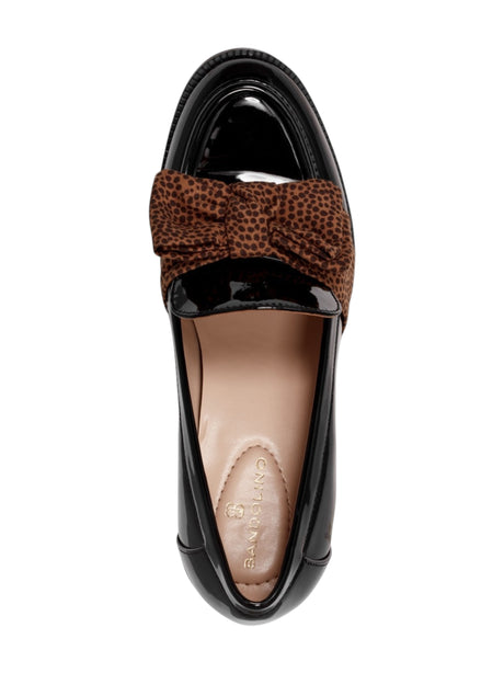 Women's Printed  Heel Loafers Shoes,Black/Brown