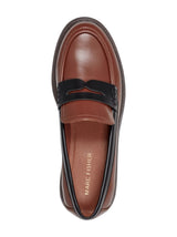 Women's Plain Cube Lug Sole Penny Loafers Shoes,Brown