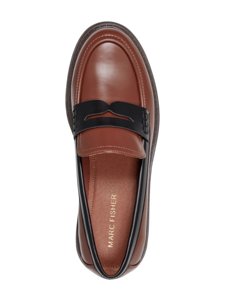 Women's Plain Cube Lug Sole Penny Loafers Shoes,Brown