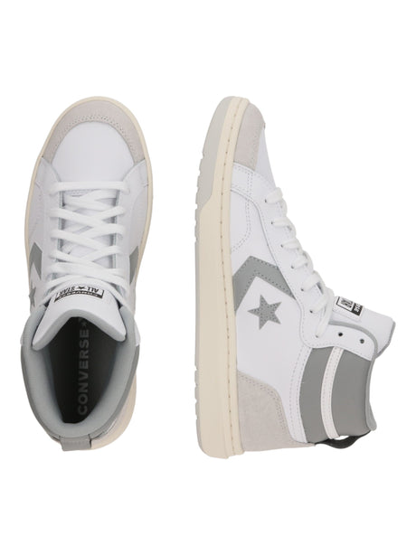 Men's Logo Patched High Top Shoes,White/Grey