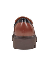 Women's Plain Cube Lug Sole Penny Loafers Shoes,Brown
