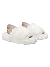 Women's Textured Faux Fur Slippers,White