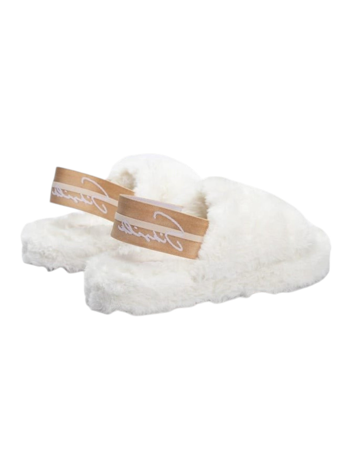 Women's Textured Faux Fur Slippers,White